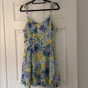 Yellow Spring dress with blue flowers